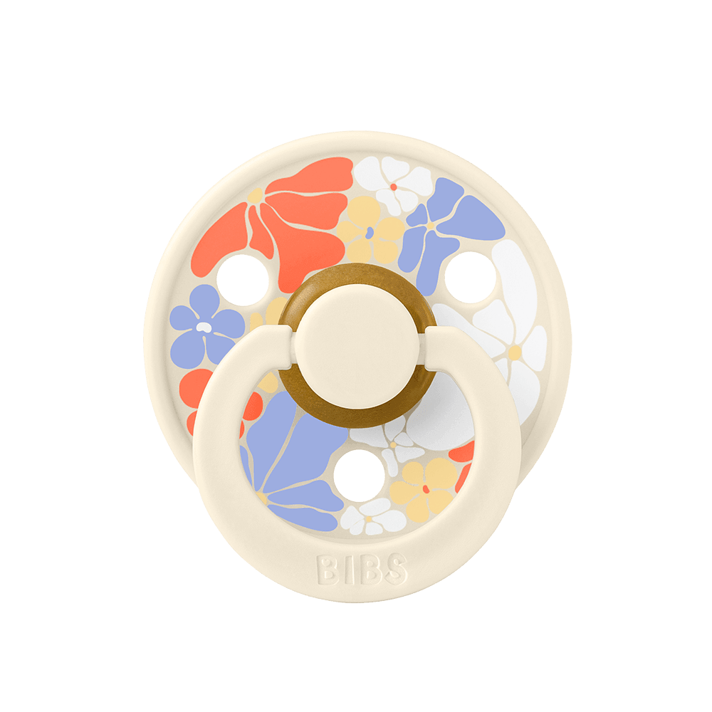 BIBS Studio Color Flower Child Baby Pacifier - Round Latex Size 1 - Ivory