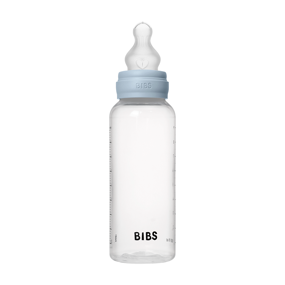 BIBS Round Silicone Baby Bottle 1-Pack 270 ml Medium Flow - Baby Blue