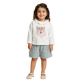 Baby Girls Cotton Outfit Set – Off-White & Mint with Fox Print
