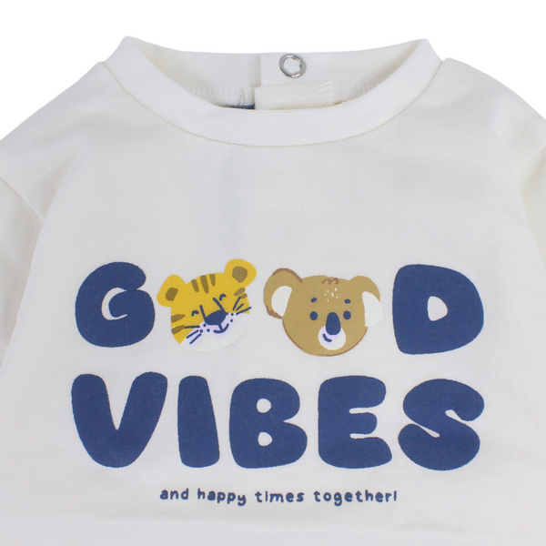 Baby Boys Cotton T-Shirt – Off-White Good Vibes Print