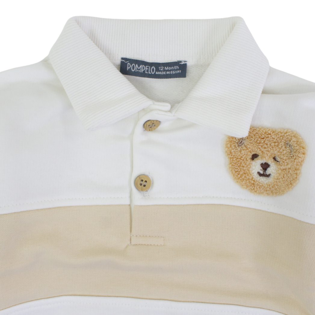 Baby Boys Cotton Sweatshirt – Off-White with Teddy Bear Design