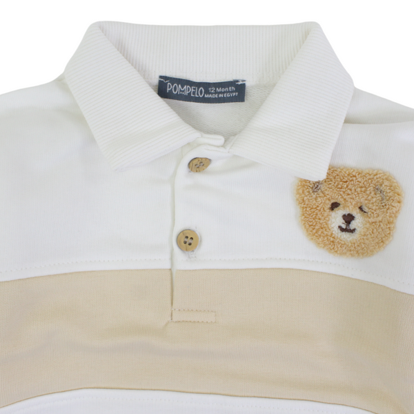 Baby Boys Cotton Sweatshirt – Off-White with Teddy Bear Design