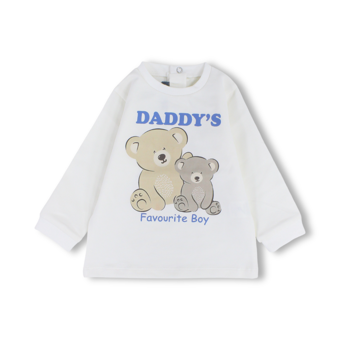 Baby Boys Cotton T-Shirt – Off-White with "Daddy’s" Print