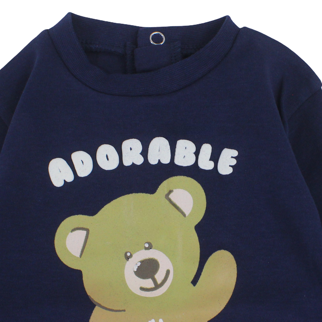 Baby Boys Cotton T-Shirt – Navy with "Adorable" Print