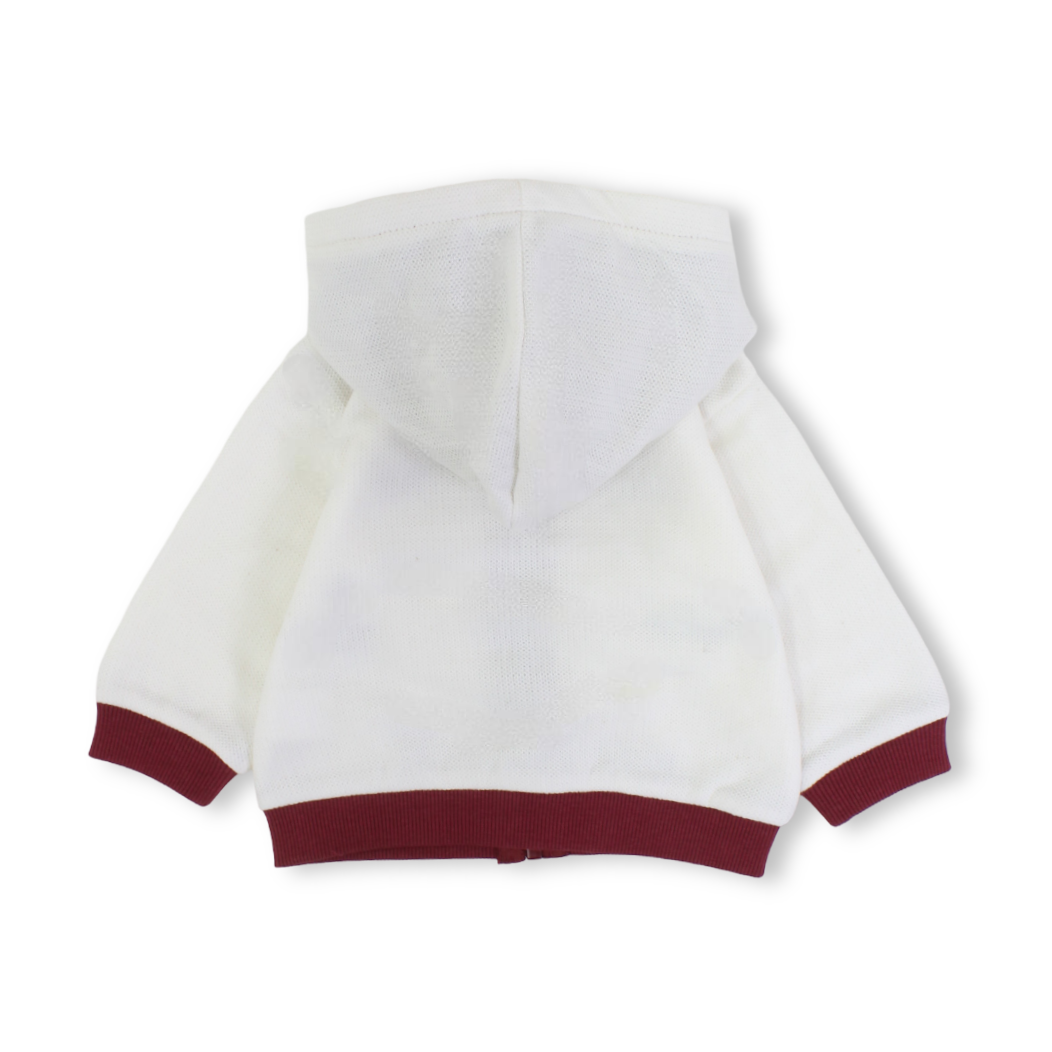 Baby Boys Cotton Hoodie – Off-White with Vehicle Print