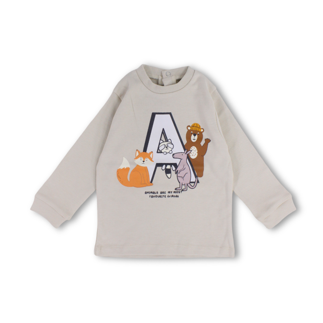 Baby Boys Cotton T-Shirt – Beige