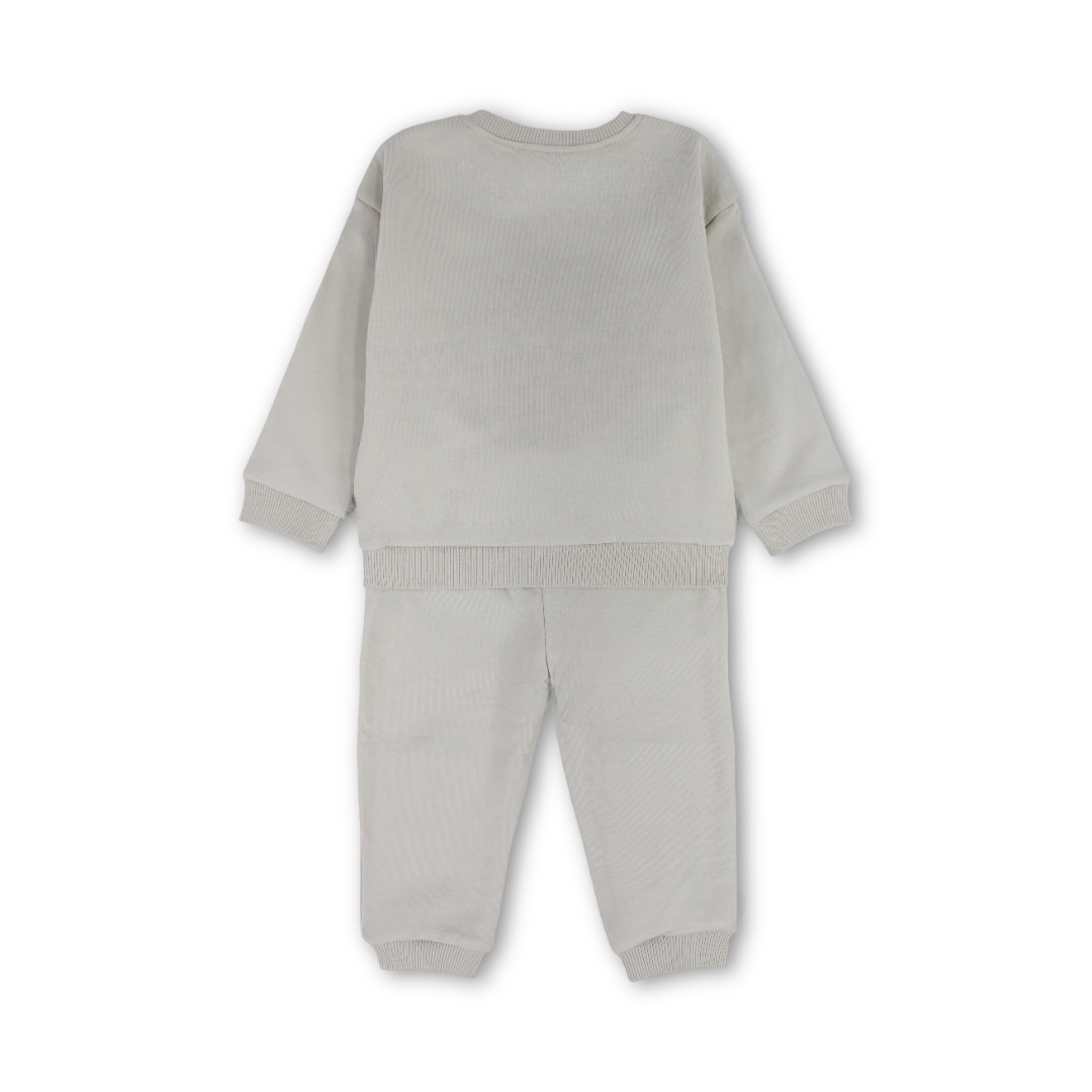 Baby Boys Cotton Outfit Set – Beige with Teddy Bear Print