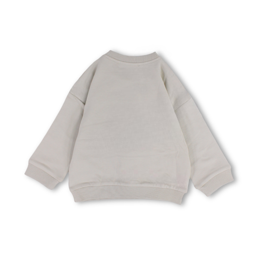 Baby Boys Cotton Sweatshirt – Beige with Teddy Bear Print