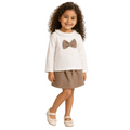 Baby Girls Cotton Outfit Set – Off-White & Beige with Bow Design