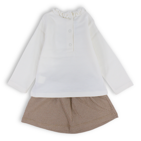 Baby Girls Cotton Outfit Set – Off-White & Beige with Bow Design