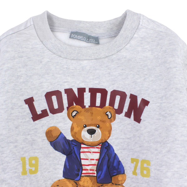 Boys Cotton Sweatshirt – Grey with "London" Print