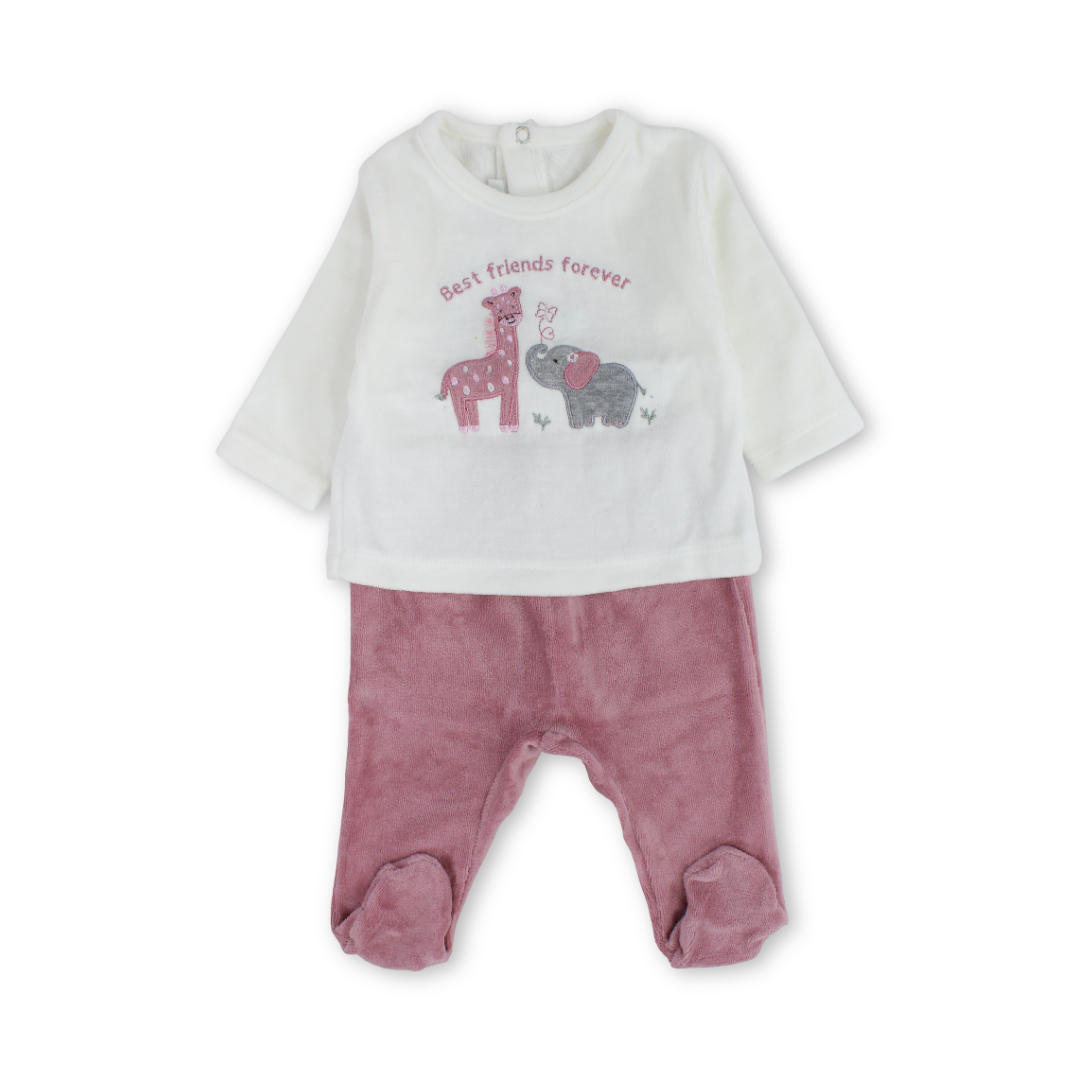 Baby Girls Outfit Set – Off-White & Dusty Pink with Animal Print