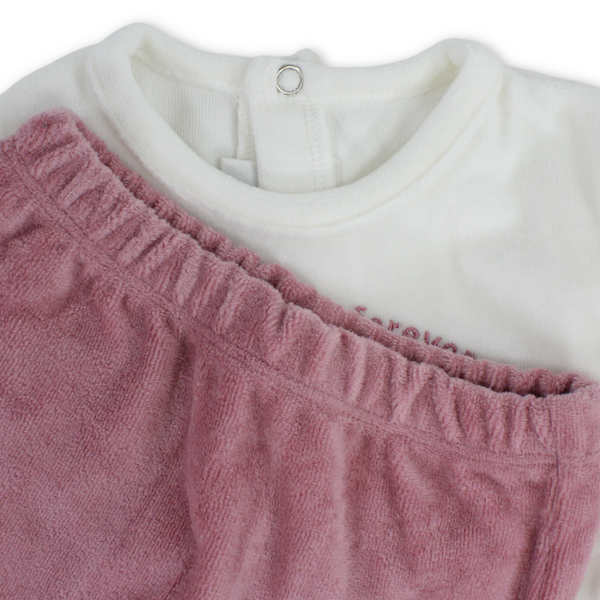 Baby Girls Outfit Set – Off-White & Dusty Pink with Animal Print