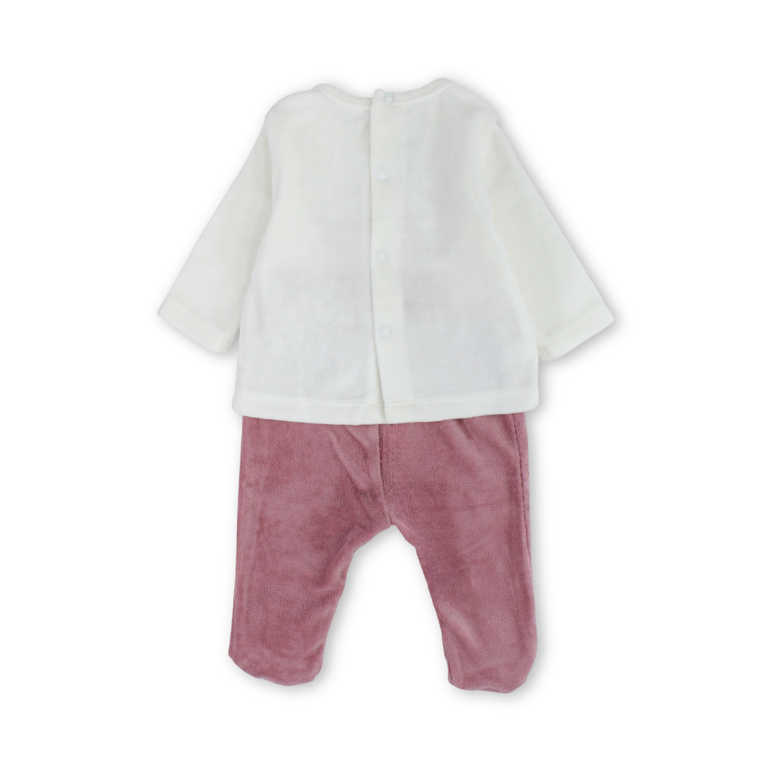Baby Girls Outfit Set – Off-White & Dusty Pink with Animal Print