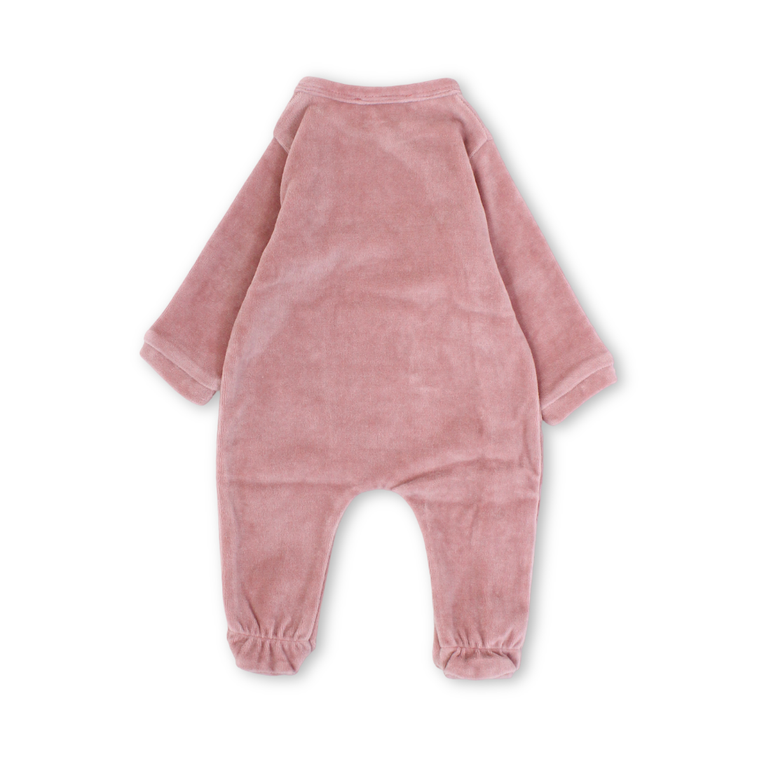 Baby Girls Velvet Footie – Salmon with Giraffe Embroidery