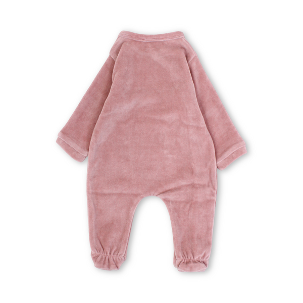 Baby Girls Velvet Footie – Salmon with Giraffe Embroidery
