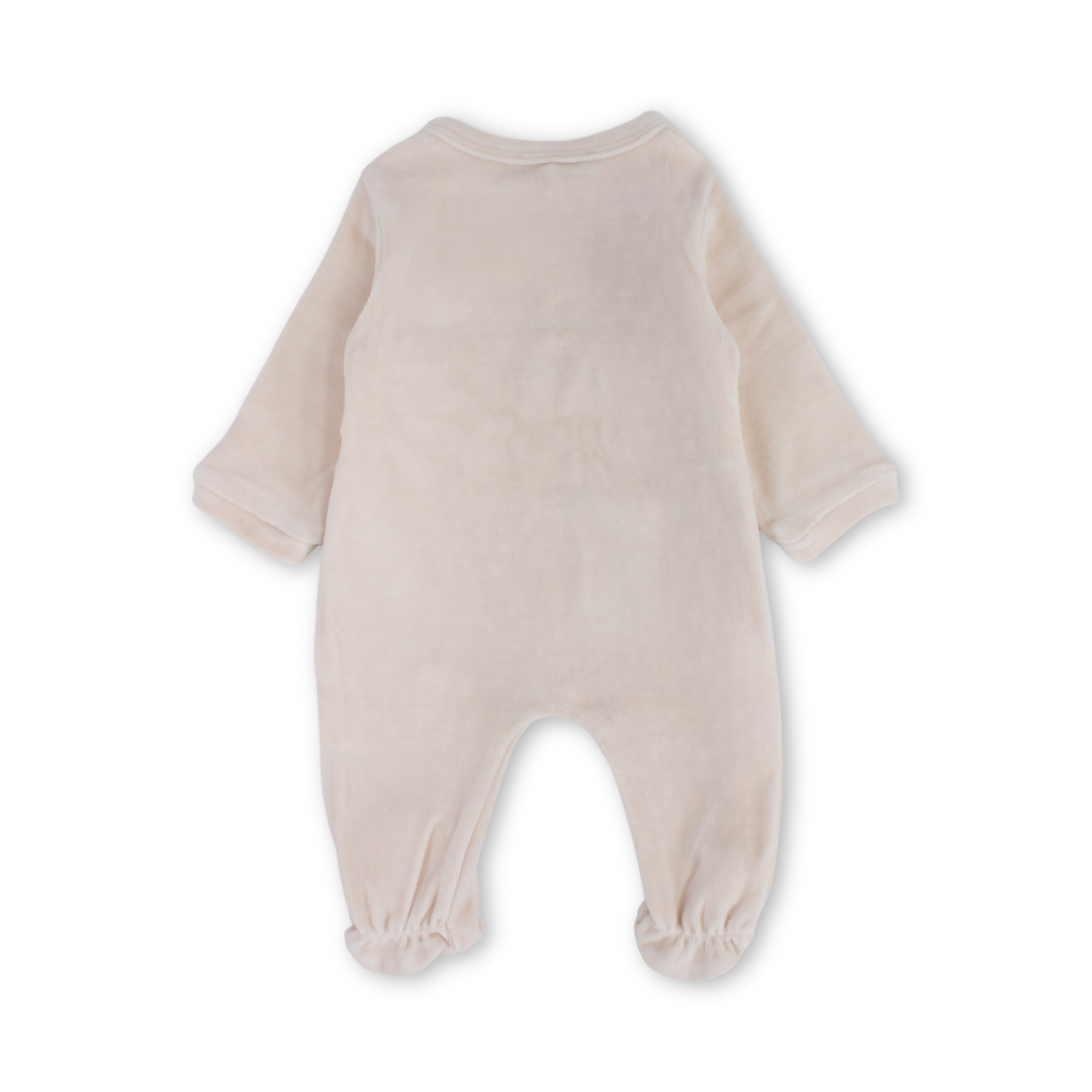 Baby Girls Velvet Footie – Baby Pink with Giraffe Embroidery