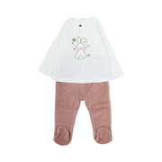 Baby Girls Outfit Set – Off-White & Dusty Pink with Bunny Embroidery - Clothing - Pompelo