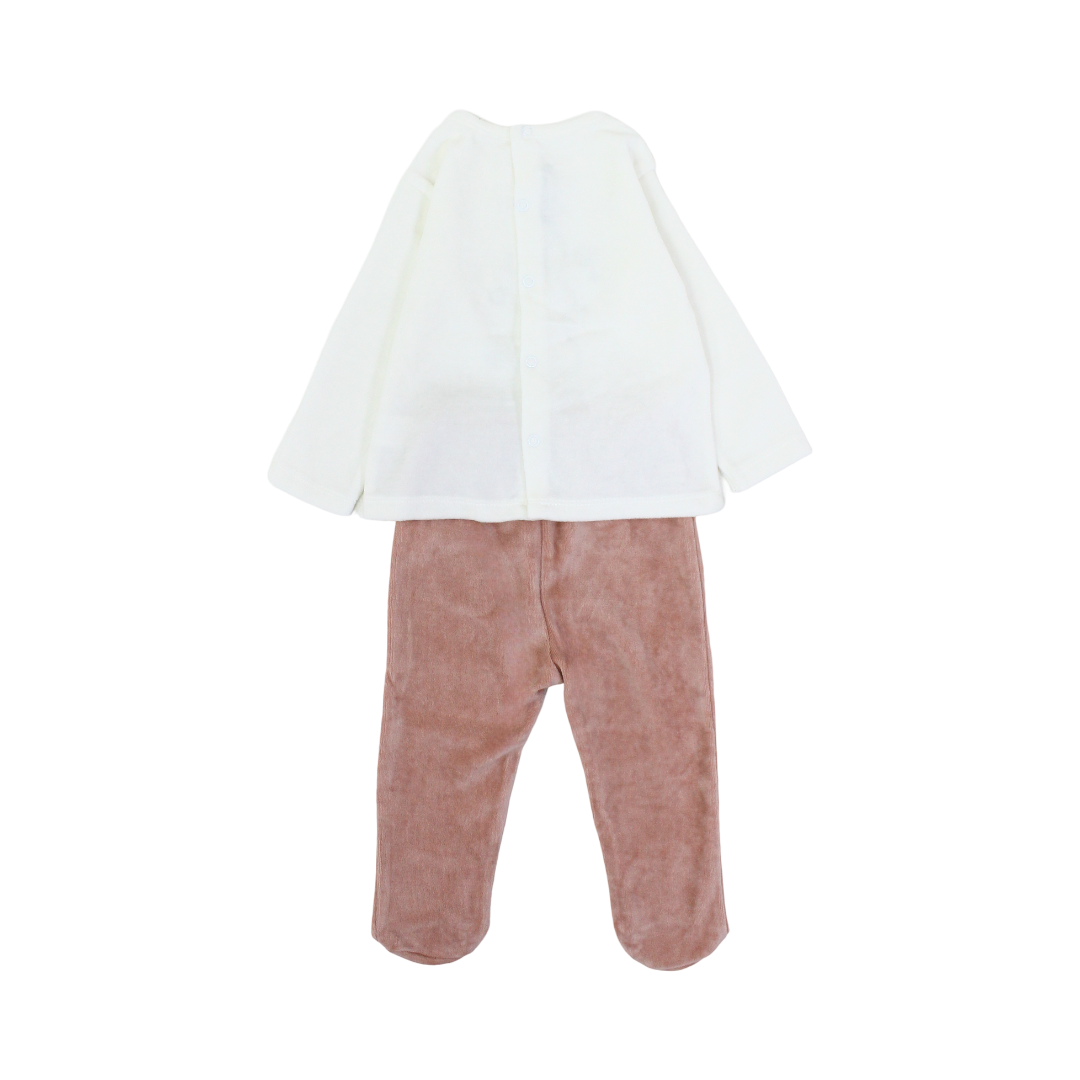 Baby Girls Outfit Set – Off-White & Dusty Pink with Bunny Embroidery
