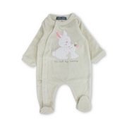 Baby Girls Velvet Footie – Beige with Bunny Embroidery