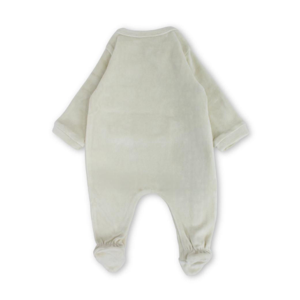 Baby Girls Velvet Footie – Beige with Bunny Embroidery