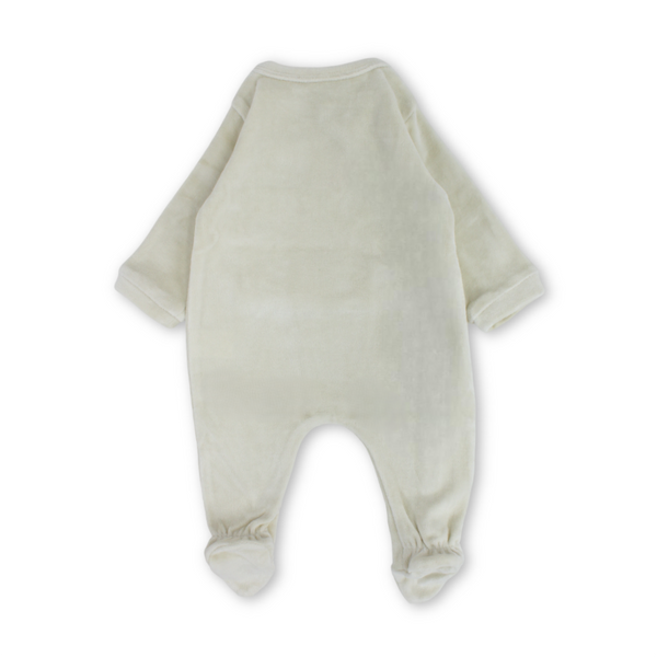 Baby Girls Velvet Footie – Beige with Bunny Embroidery