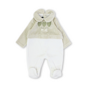 Baby Girls Velvet Footie – Beige & Off-White with Balloon Embroidery