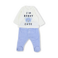 Baby Boys Velvet Outfit Set – Off-White & Baby Blue with Bear Embroidery