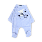 Baby Boys Velvet Footie – Baby Blue with Bear Embroidery