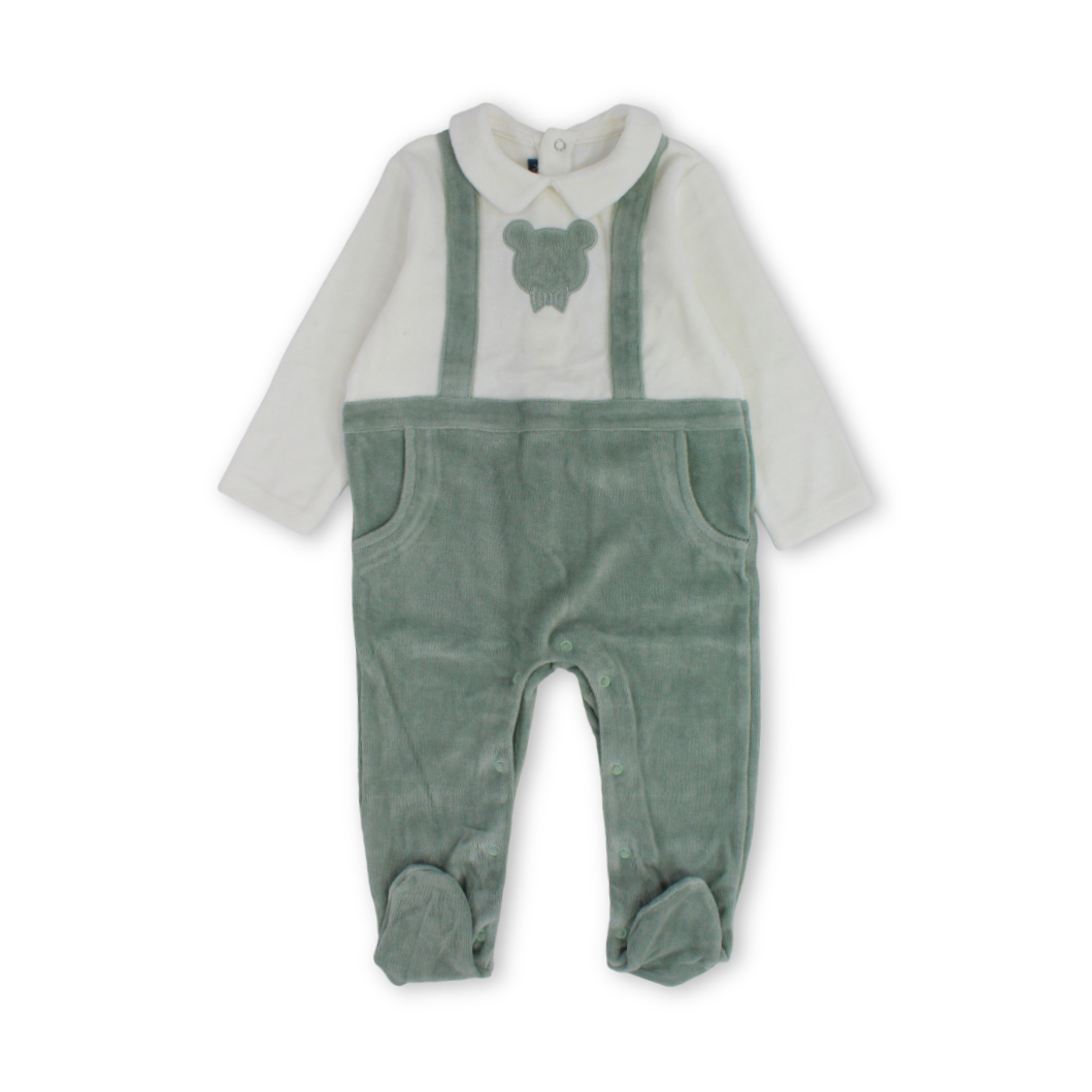 Unisex Baby Velvet Footie – Off-White & Mint