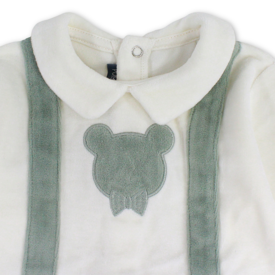 Unisex Baby Velvet Footie – Off-White & Mint