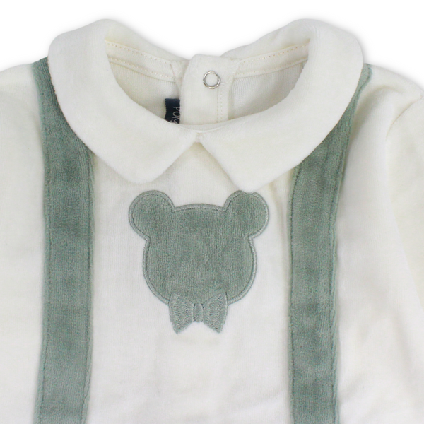Unisex Baby Velvet Footie – Off-White & Mint