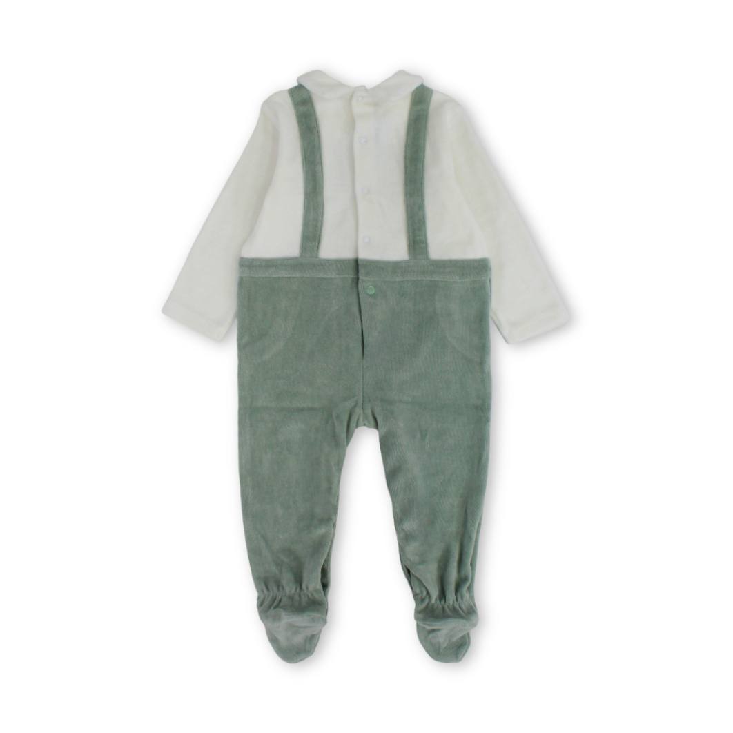 Unisex Baby Velvet Footie – Off-White & Mint