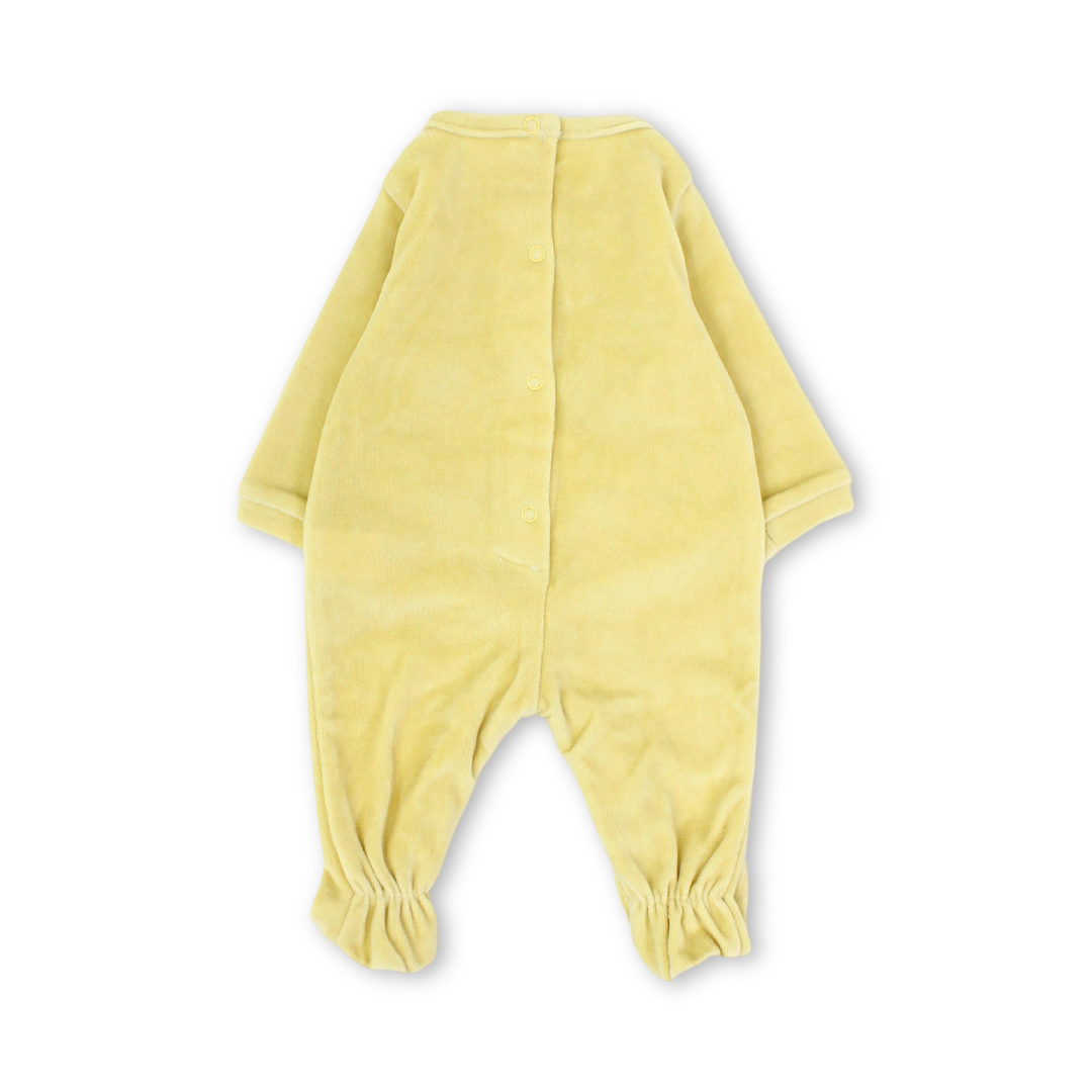 Baby Girls Velvet Footie – Yellow with Giraffe & Zebra Embroidery
