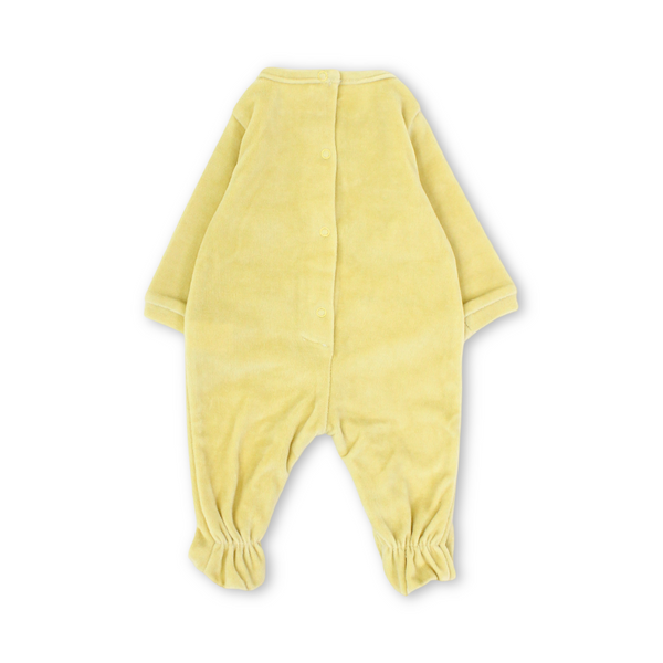 Baby Girls Velvet Footie – Yellow with Giraffe & Zebra Embroidery