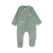 Baby Boys Velvet Footie – Light Mint with Animal Embroidery - Clothing - Pompelo