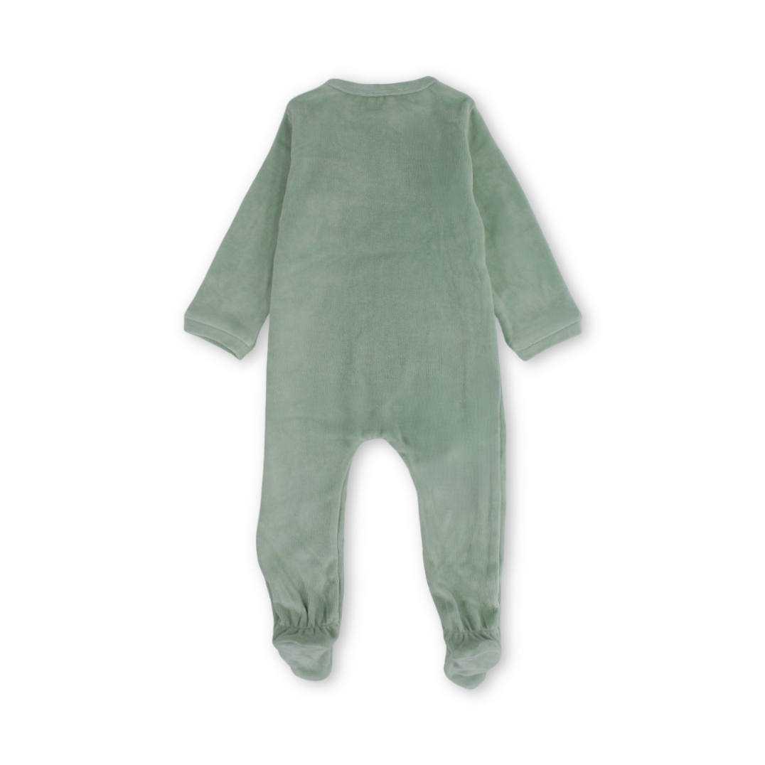 Baby Boys Velvet Footie – Light Mint with Animal Embroidery