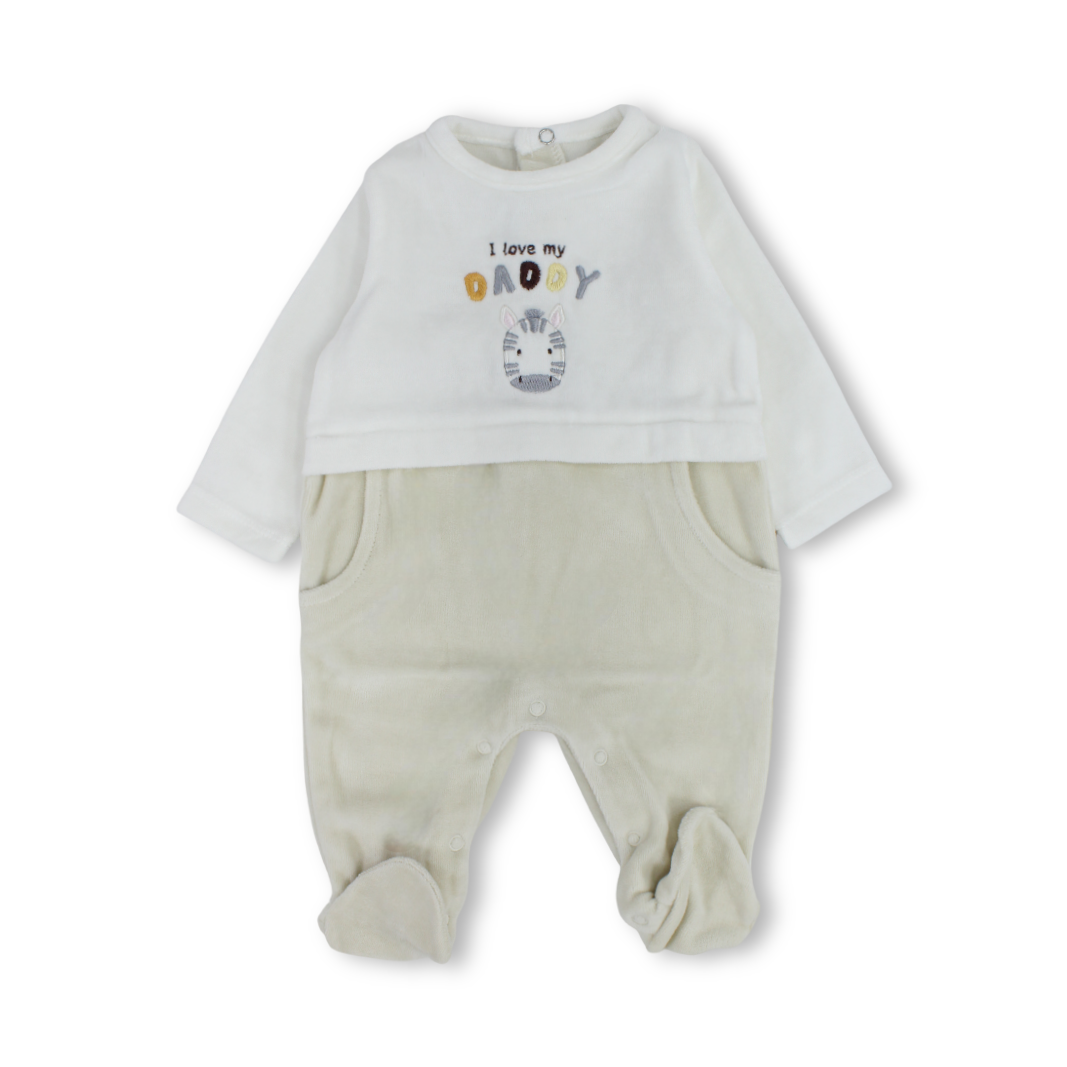 Baby Boys Velvet Baby Footie – Camel with "I Love My Daddy" Print