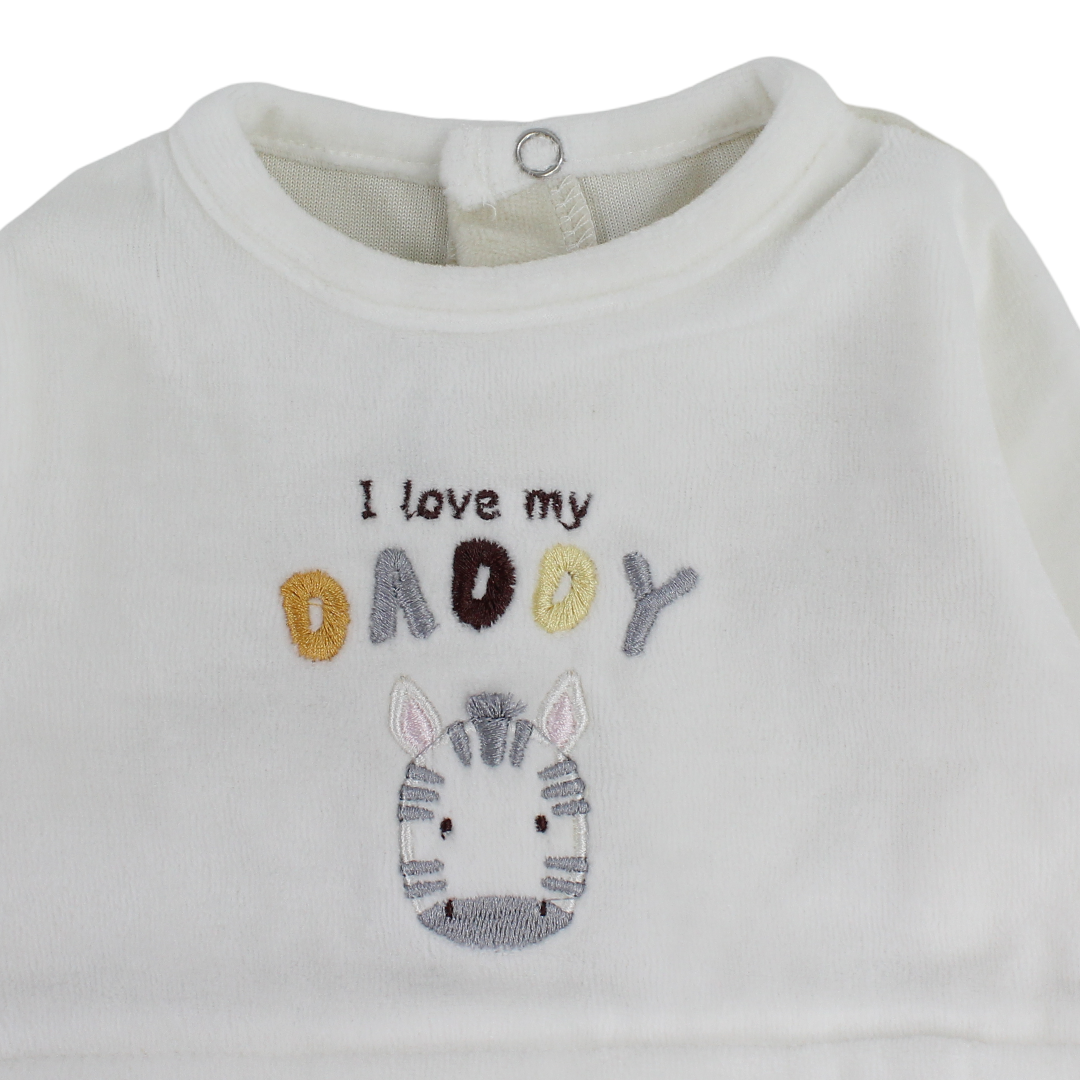 Baby Boys Velvet Baby Footie – Camel with "I Love My Daddy" Print