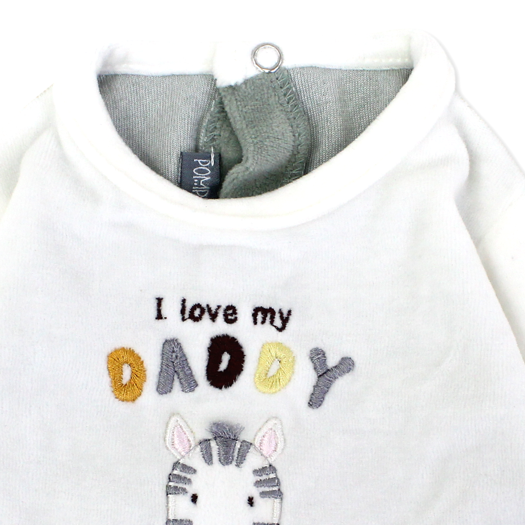 Unisex Baby Velvet Footie – Off-White & Mint with Zebra Embroidery