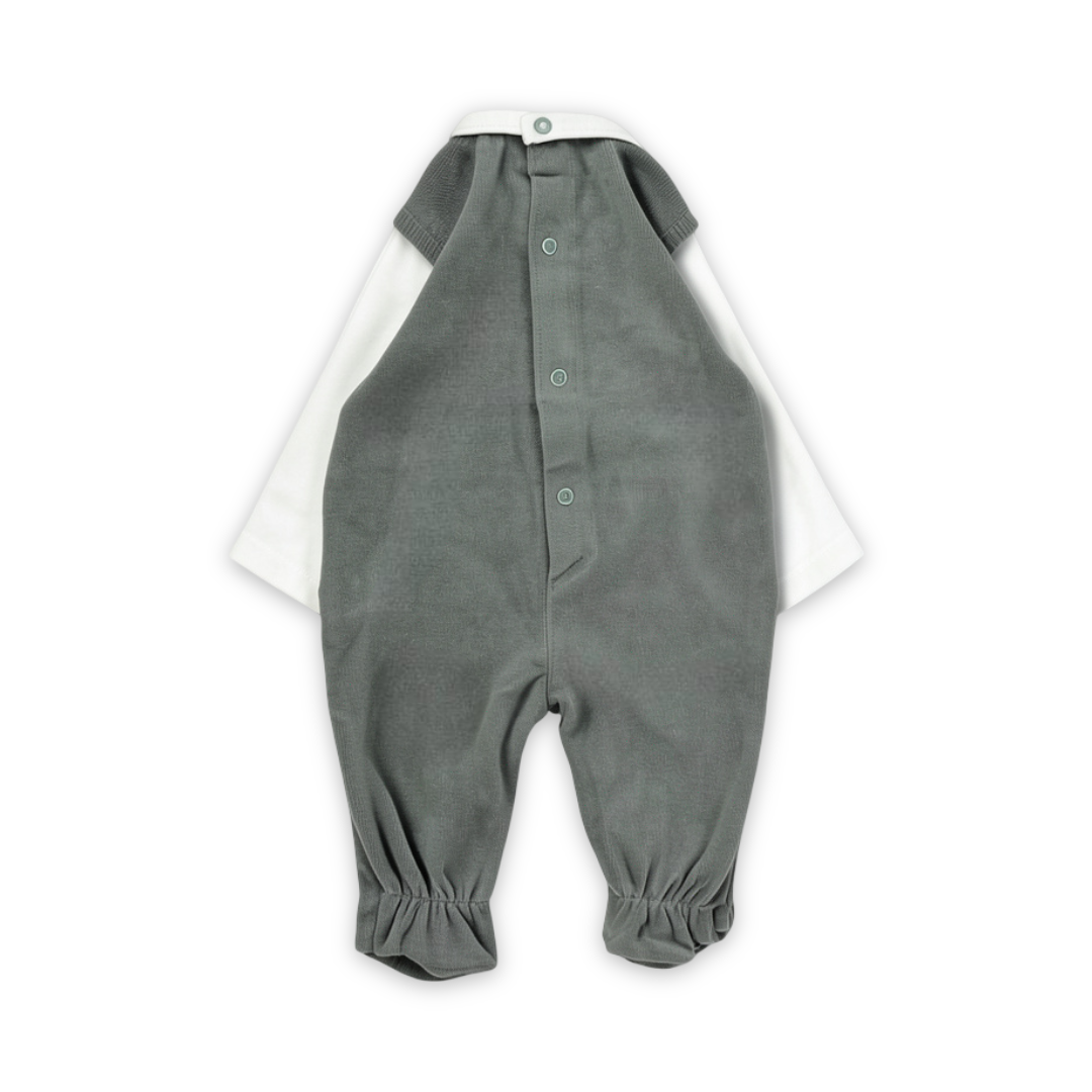 Unisex Baby Velvet Footie – Off-White & Mint with Zebra Embroidery