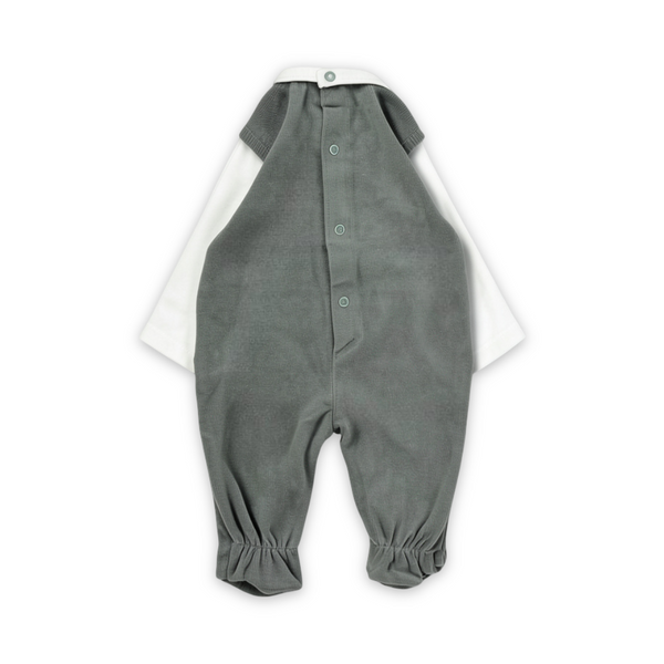 Unisex Baby Velvet Footie – Off-White & Mint with Zebra Embroidery