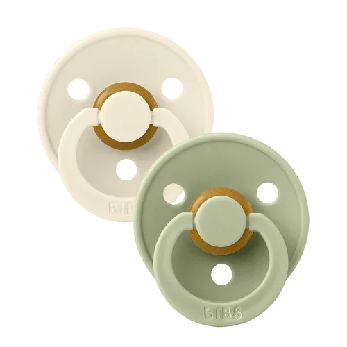 Pack of 2 - BIBS Pacifier Colour Latex Size 1 Symmetrical Ivory/Sage - Baby Essentials