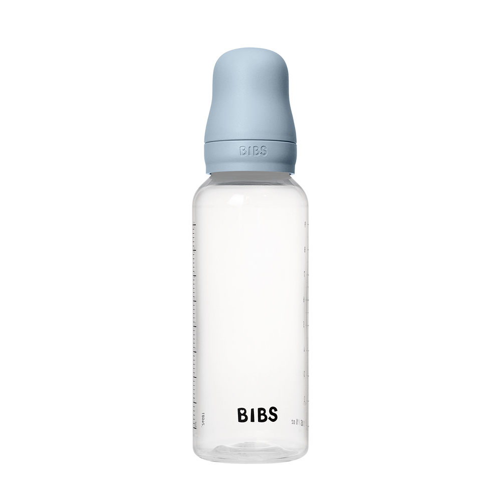 BIBS Round Silicone Baby Bottle 1-Pack 270 ml Medium Flow - Baby Blue