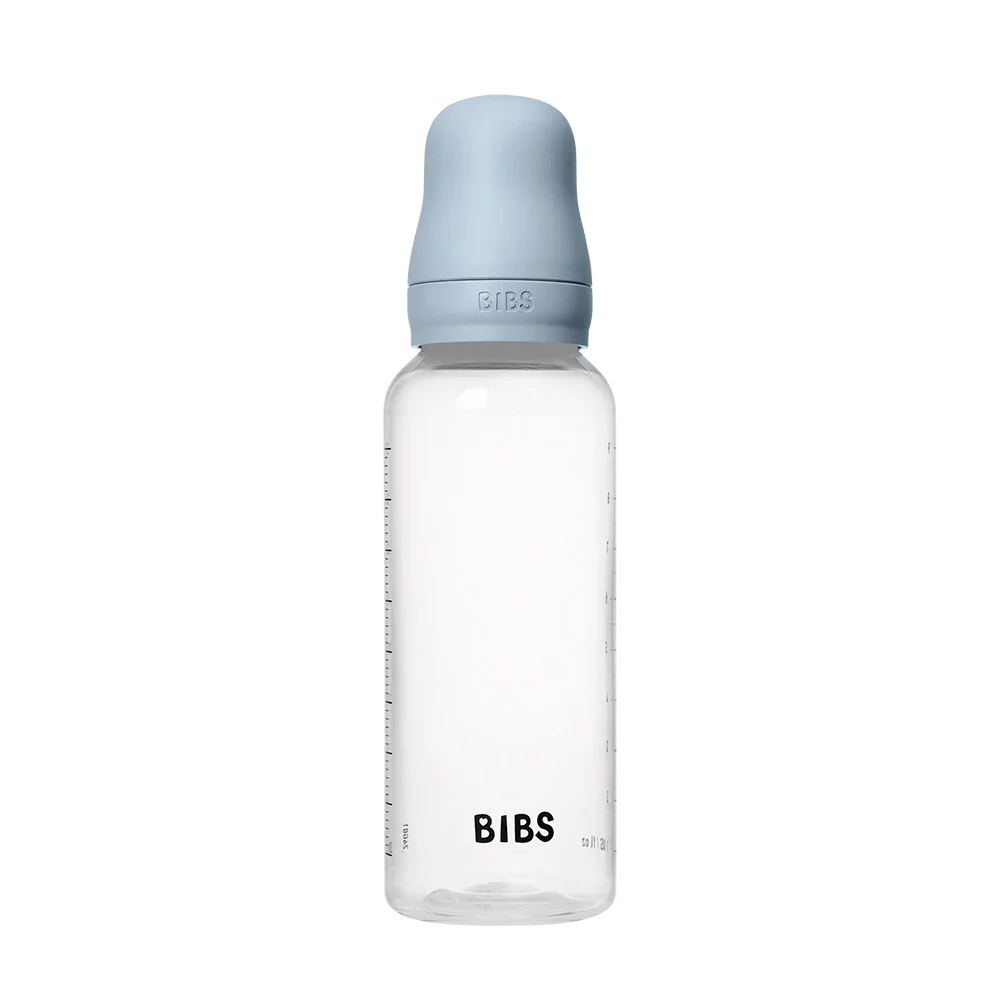 BIBS Round Silicone Baby Bottle 1-Pack 270 ml Medium Flow - Baby Blue - Baby Essentials