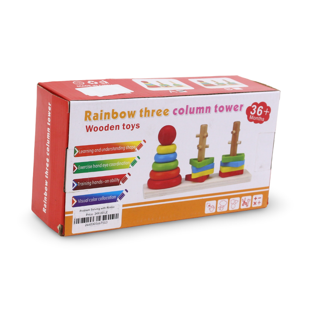 Rainbow Three Column Tower Wooden Sorting Puzzle