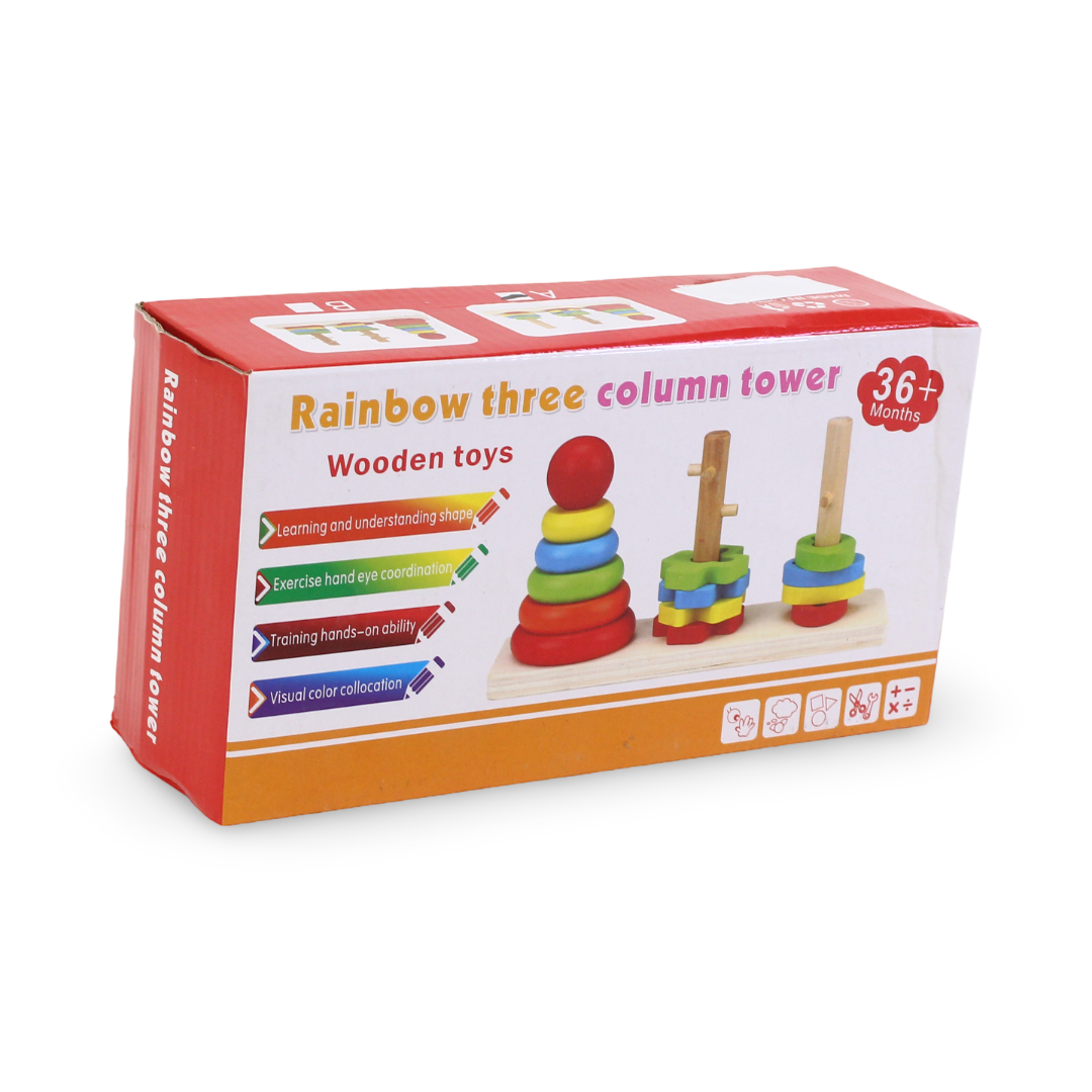 Rainbow Three Column Tower Wooden Sorting Puzzle