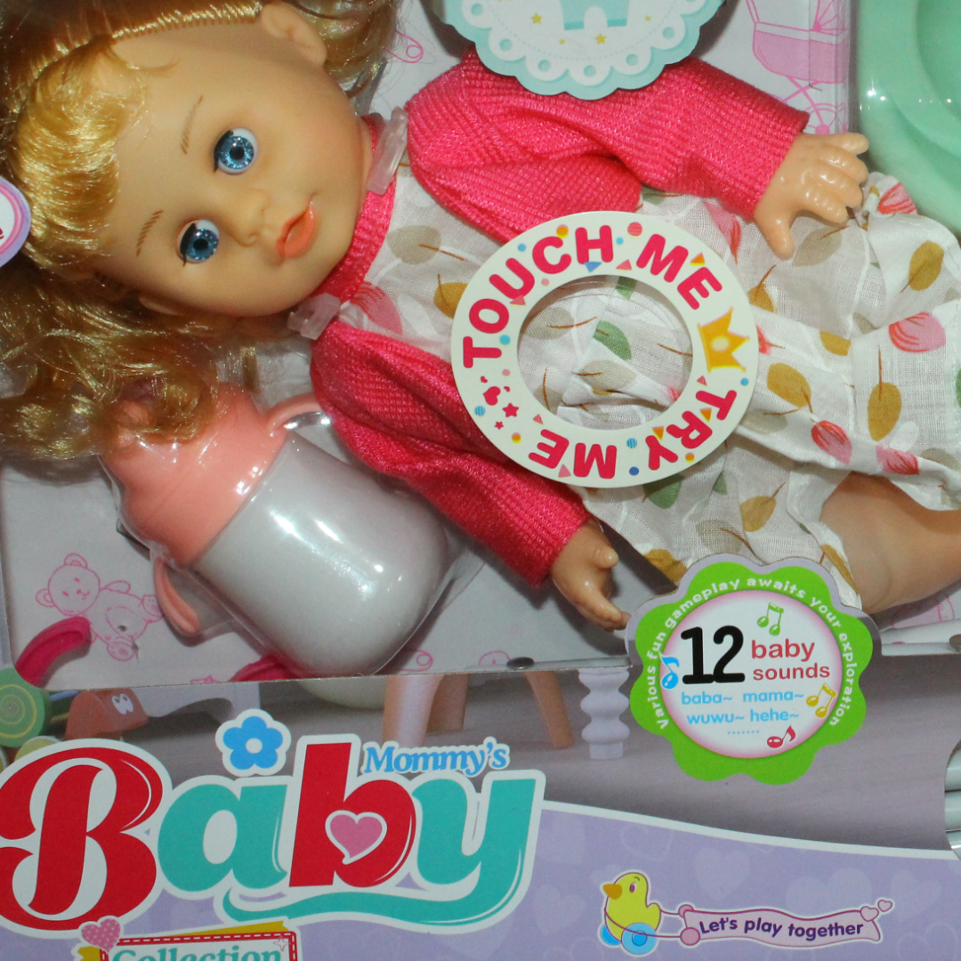 Baby Doll 30cm with Booster Seat, 12 Melodies & Accessories