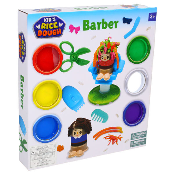 Kid's Dough Barber Playset 6 Cups + Hairdresser Accessories