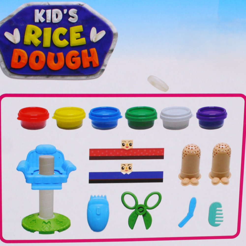 Kid's Dough Barber Playset 6 Cups + Hairdresser Accessories